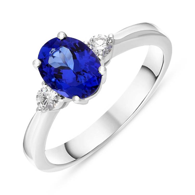 18ct White Gold 1.37ct Tanzanite 0.15ct Diamond Oval Cut Ring - M.5
