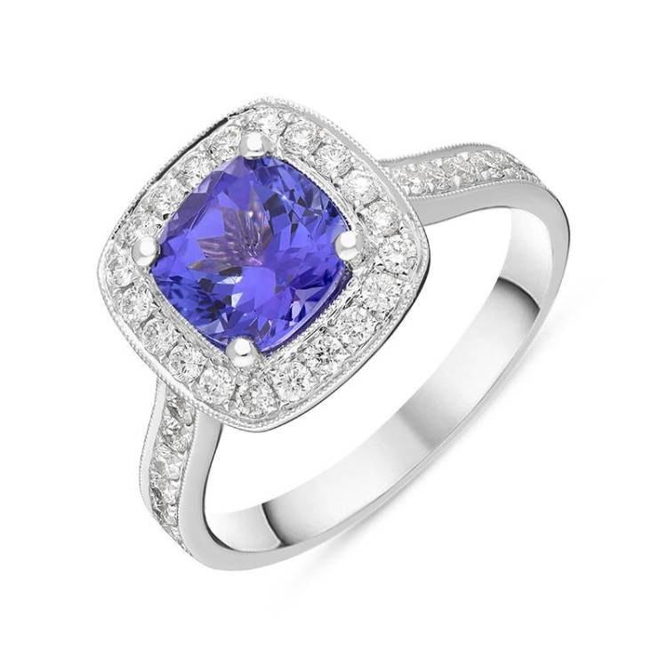 18ct White Gold 1.66ct Tanzanite 0.51 Carat Diamond Cluster Ring - White Gold