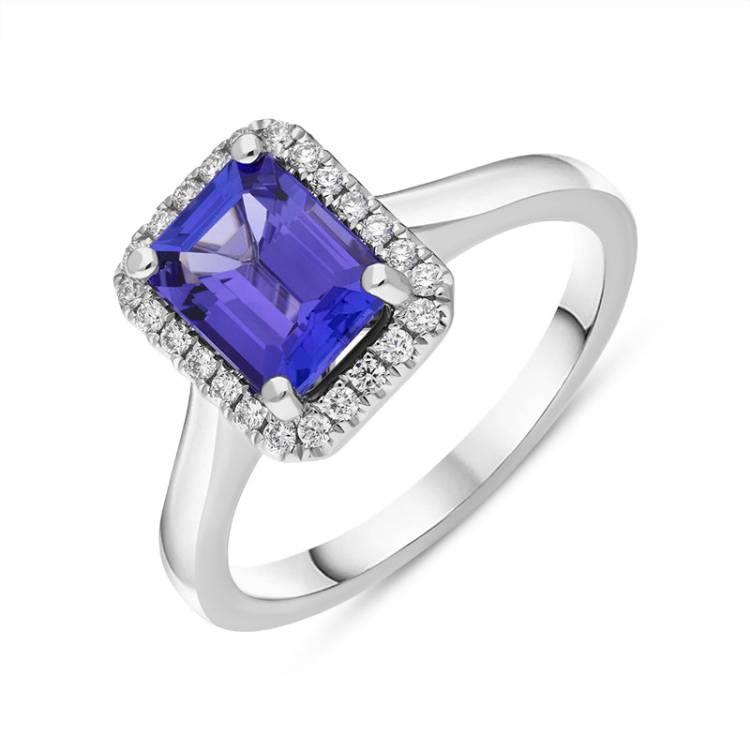 18ct White Gold 1.80ct Tanzanite Diamond Cluster Ring - Option1 Value White Gold