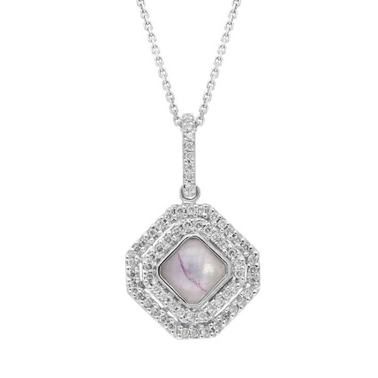 18ct White Gold Blue John 0.34ct Diamond Double Row Octogon Shaped Necklace - White Gold