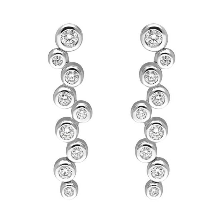 18ct White Gold Diamond Bubble Drop Earrings - Option1 Value White Gold