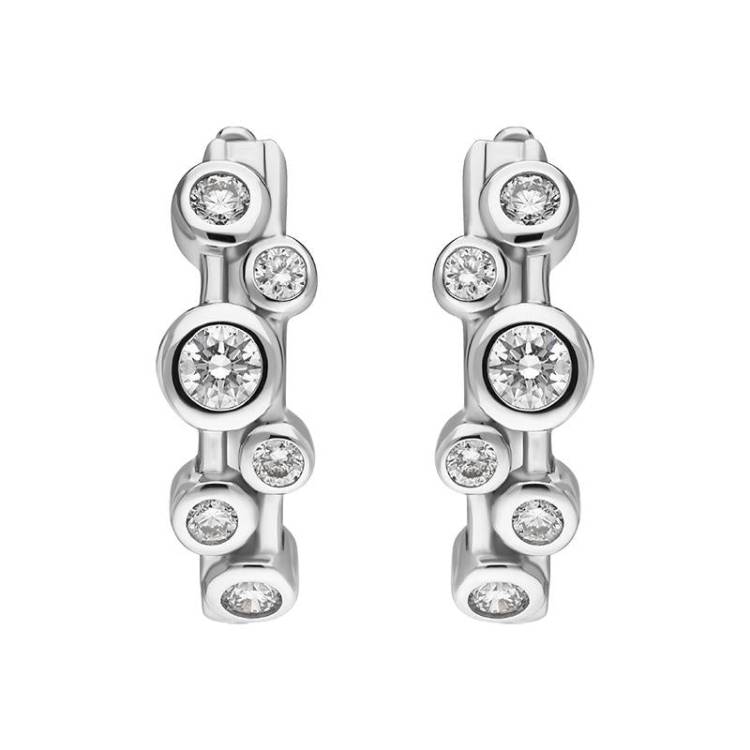 18ct White Gold Diamond Bubble Hoop Earrings - Option1 Value White Gold