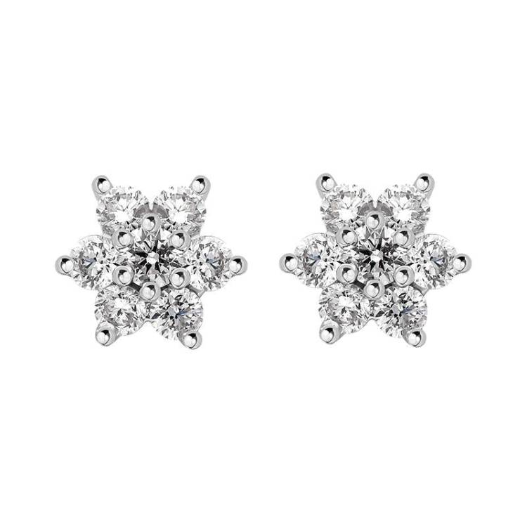 18ct White Gold Diamond Cluster Flower Stud Earrings