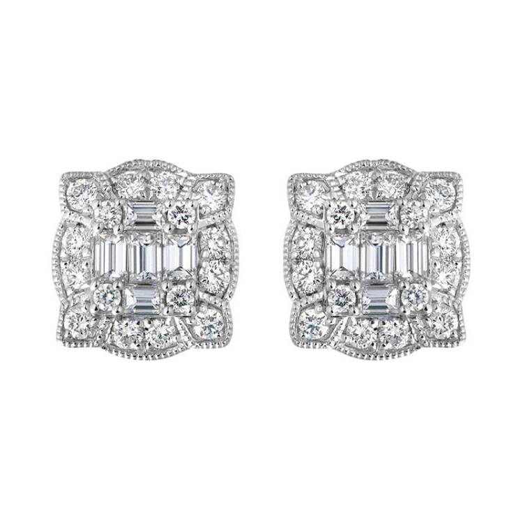 18ct White Gold Diamond Cluster Stud Earrings