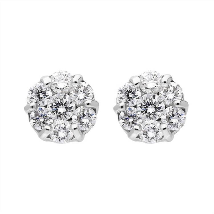 18ct White Gold Diamond Cluster Stud Earrings - Option1 Value White Gold