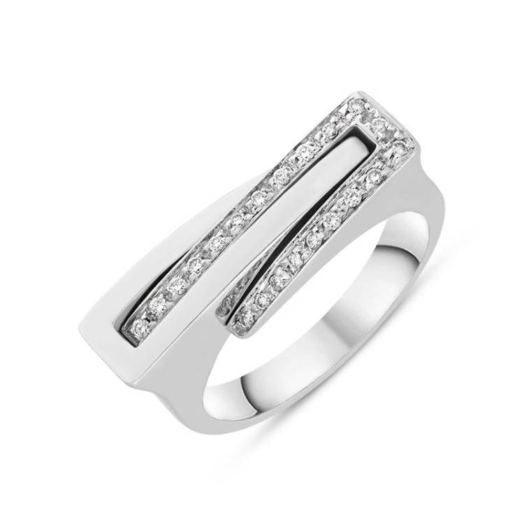 18ct White Gold Diamond Crossover Ring - M