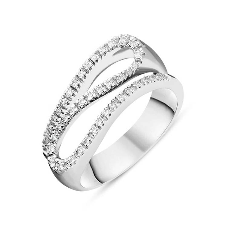 18ct White Gold Diamond Curve Dress Ring - P