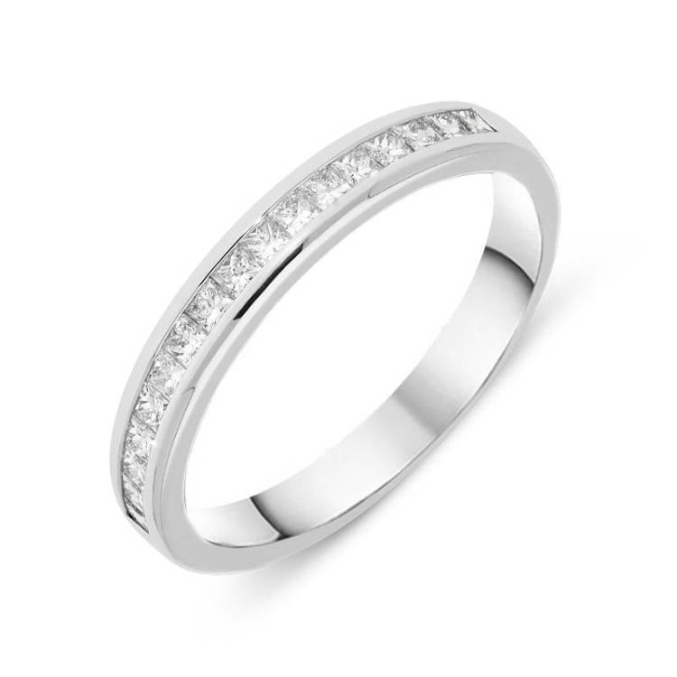 18ct White Gold Diamond Princess Cut Wedding Half Eternity Ring - White Gold