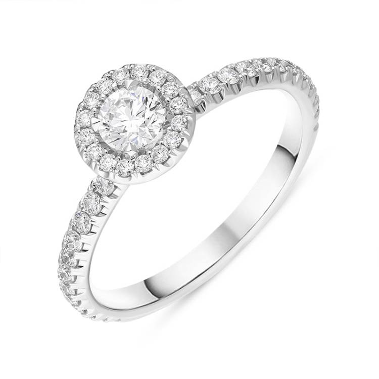 18ct White Gold Diamond Round Brilliant Cut Shoulder Set Cluster Ring - M