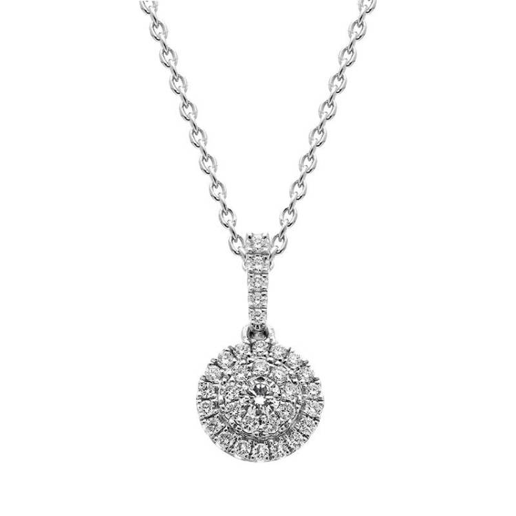 18ct White Gold Diamond Round Cluster Pendant