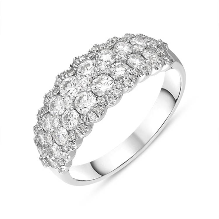 18ct White Gold Diamond Two Row Half Eternity Ring