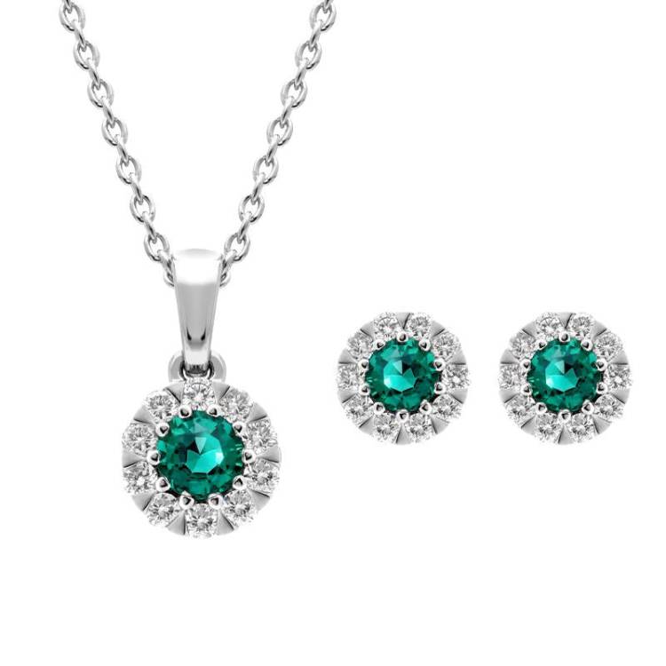 18ct White Gold Emerald Diamond Two Piece Gift Set D