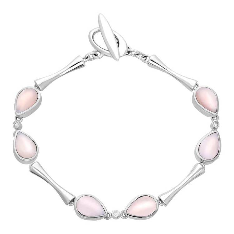 18ct White Gold Pink Mother of Pearl 0.09ct Diamond Six Stone Pear Bracelet