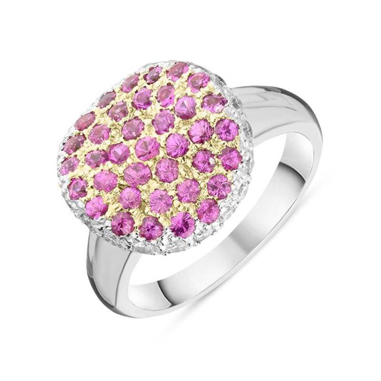 18ct White Gold Pink Sapphire Diamond Ring - N