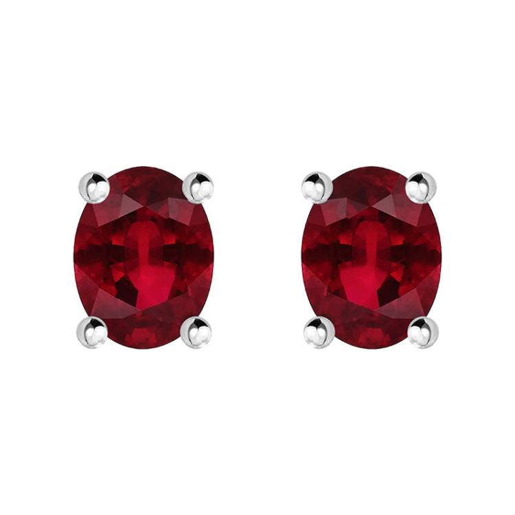 18ct White Gold Ruby 4x3mm Oval Claw Set Stud Earrings D
