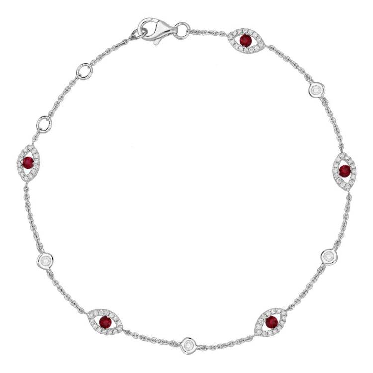 18ct White Gold Ruby Diamond Marquise Bracelet - White Gold