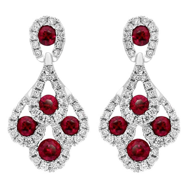18ct White Gold Ruby and Diamond Peacock Earrings