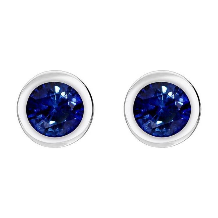 18ct White Gold Sapphire Bezel Set Solitaire Stud Earrings