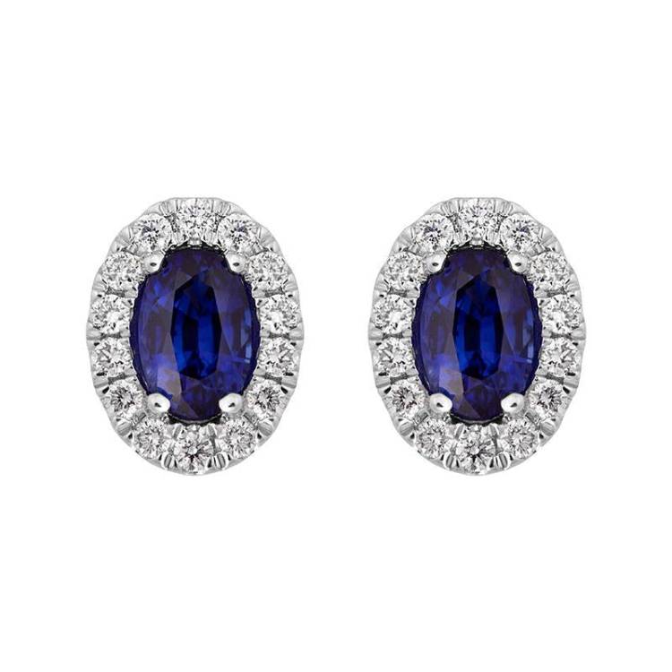 18ct White Gold Sapphire Diamond Cluster Oval Stud Earrings