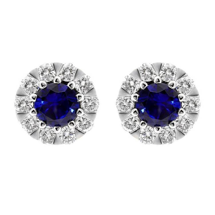 18ct White Gold Sapphire Diamond Cluster Stud Earrings