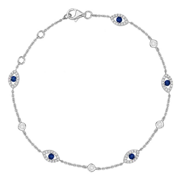 18ct White Gold Sapphire Diamond Marquise Bracelet - White Gold