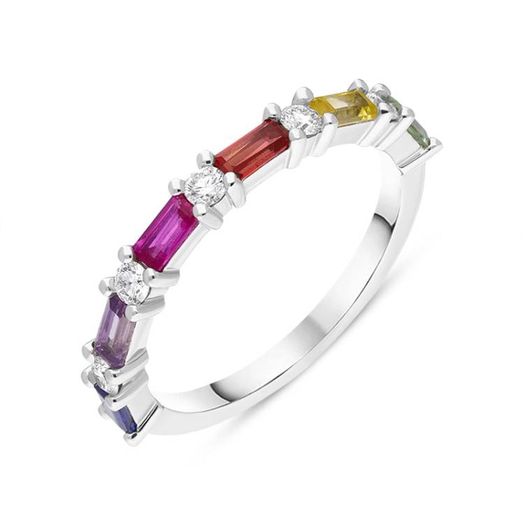 18ct White Gold Sapphire Diamond Multicolour Half Eternity Ring