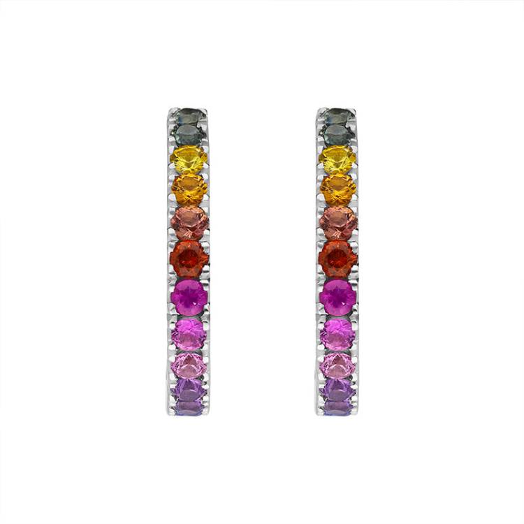 18ct White Gold Sapphire Multicolour Rainbow Hoop Earrings