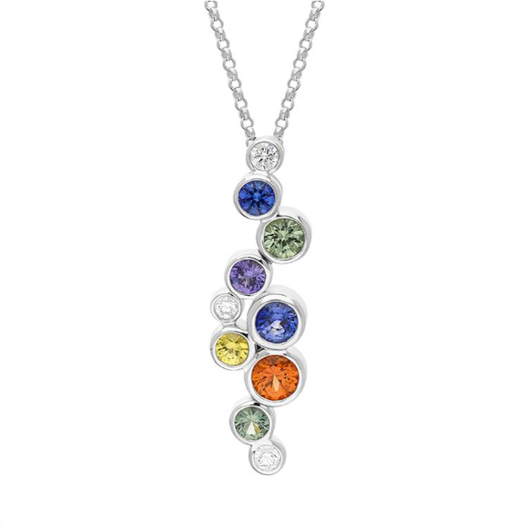 18ct White Gold Sapphire Ten Stone Multicolour Necklace D