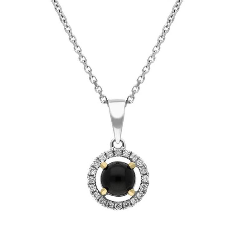 18ct White Gold Whitby Jet 0.09ct Diamond Set Round Necklace