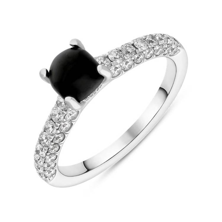 18ct White Gold Whitby Jet 0.83ct Diamond Shoulder Ring