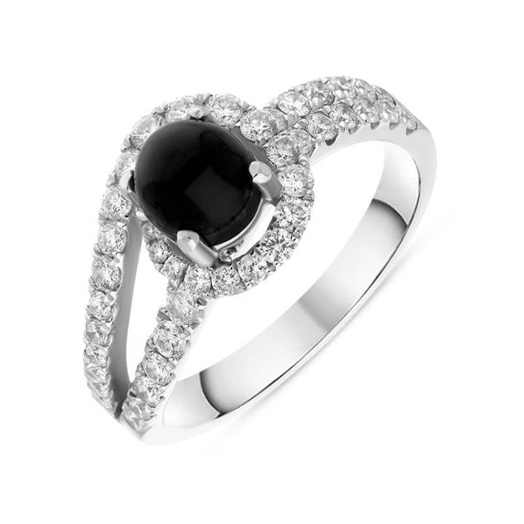 18ct White Gold Whitby Jet 0.89ct Diamond Double Shoulder Ring - Option1 Value White Gold