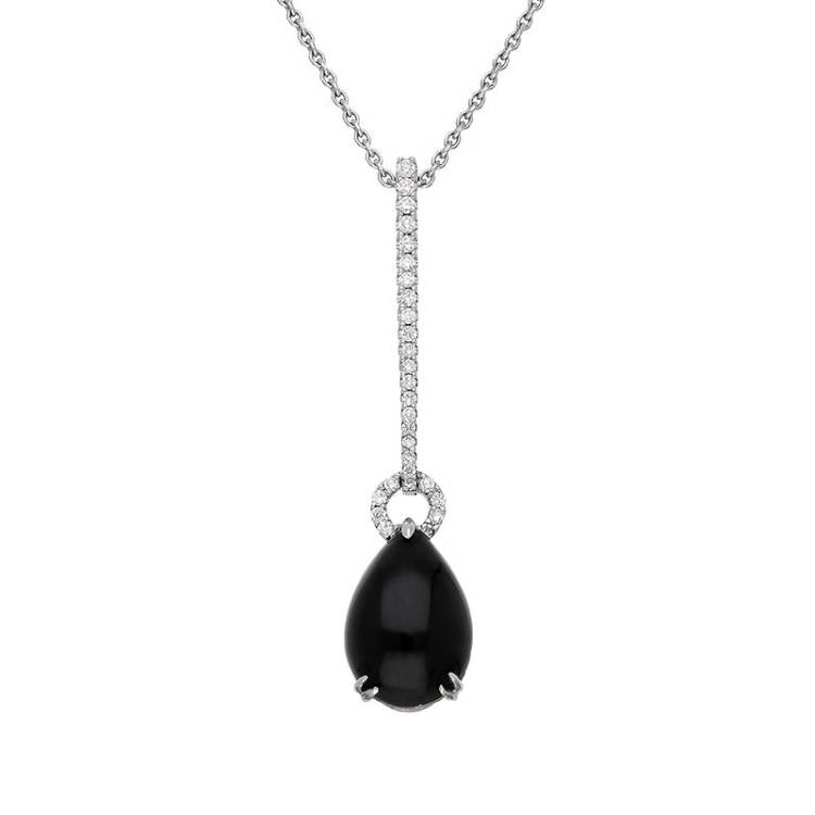 18ct White Gold Whitby Jet Diamond Long Bail Drop Necklace - White Gold