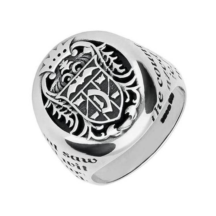 18ct White Gold Whitby Jet Dracula Crest Replica Signet Ring
