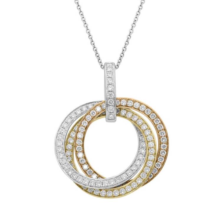 18ct White Yellow Rose 1.24ct Diamond Three Ring Necklace - White Gold