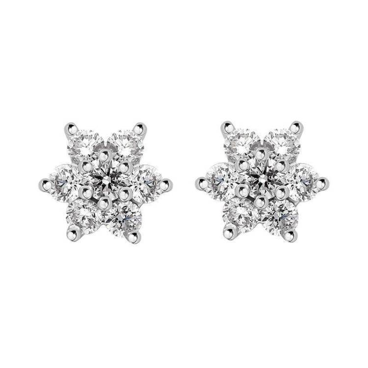 18ct White and Yellow Gold Diamond Cluster Stud Earrings - Option1 Value White Gold
