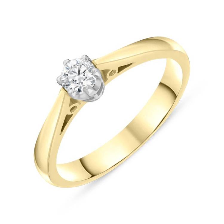 18ct Yellow Gold 0.30ct Diamond Platinum Claw Set Solitaire Ring - N