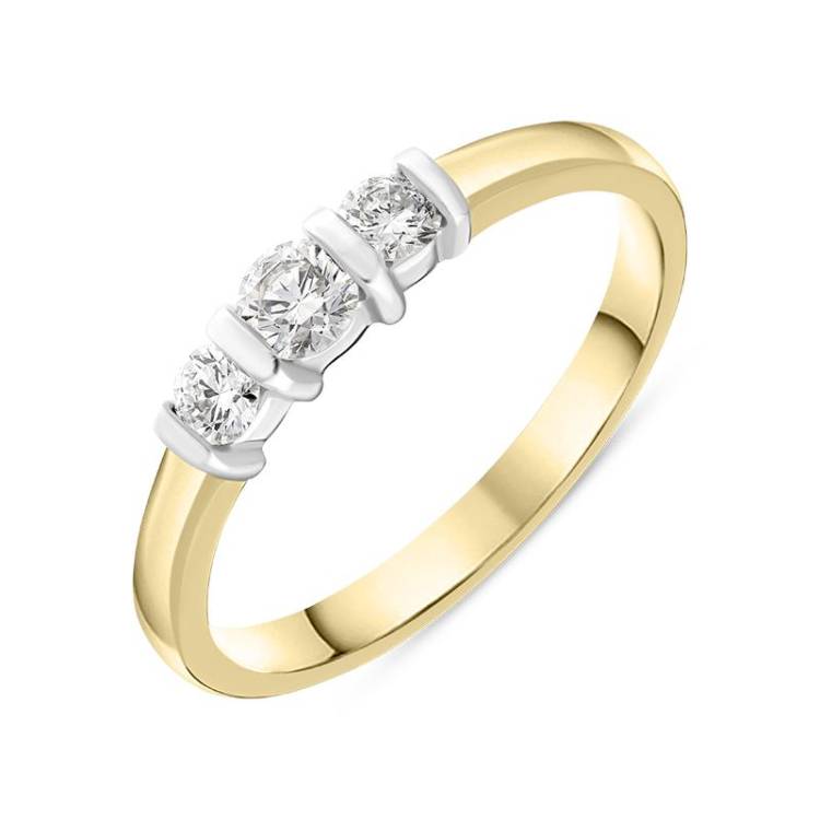 18ct Yellow Gold 0.35ct Diamond Trilogy Bar Set Ring - N