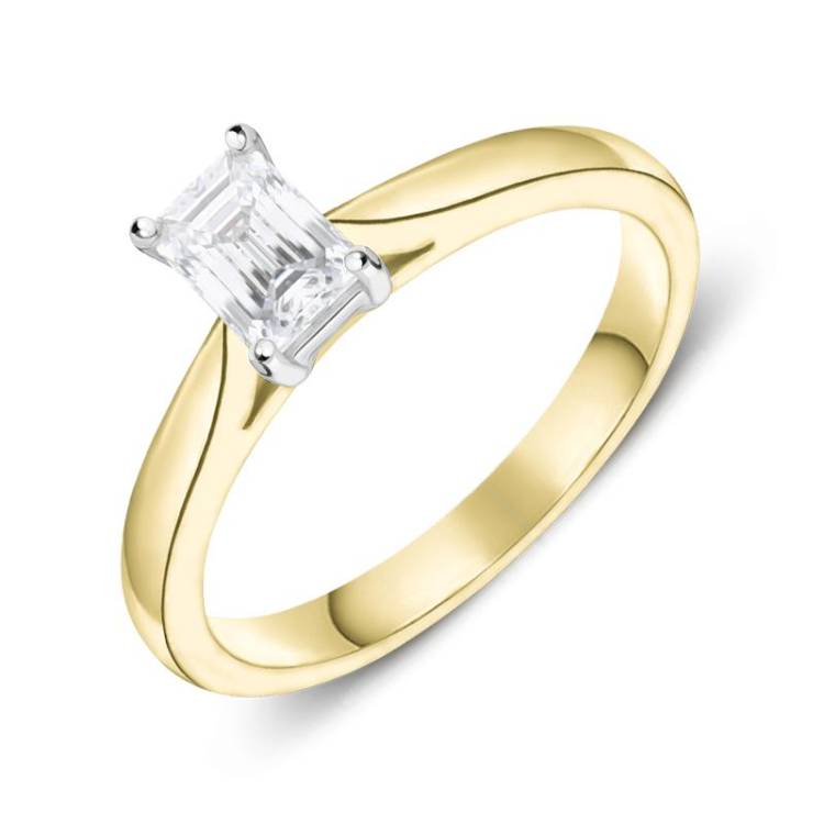 18ct Yellow Gold 0.51ct Diamond Emerald Cut Solitaire Ring - Yellow Gold