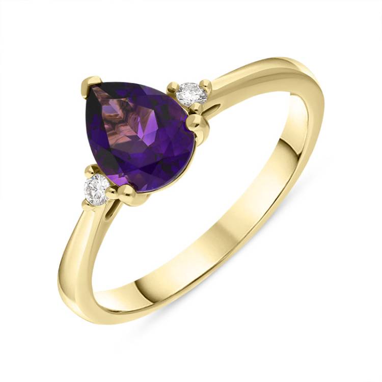 18ct Yellow Gold Amethyst Diamond Pear Cut Three Stone Ring - M.5