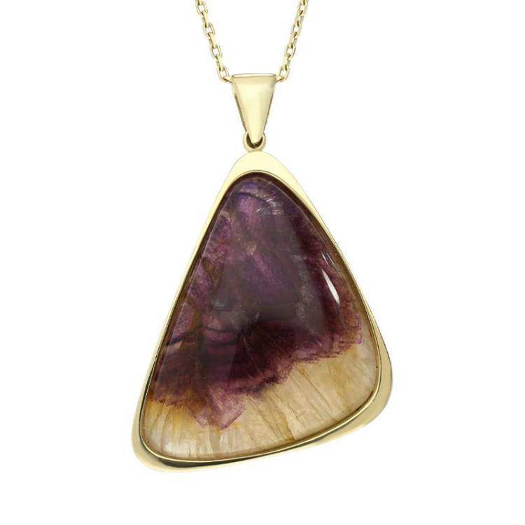 18ct Yellow Gold Blue John Abstract Curved Triangle Necklace