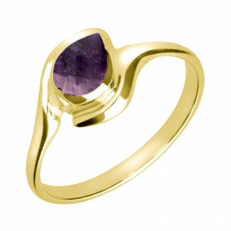 18ct Yellow Gold Blue John Offset Pear Ring - Yellow Gold