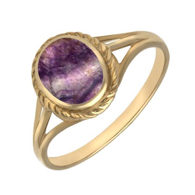 18ct Yellow Gold Blue John Rope Edge Ring - Yellow Gold