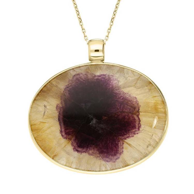 18ct Yellow Gold Blue John Unique Large Oval Necklace D