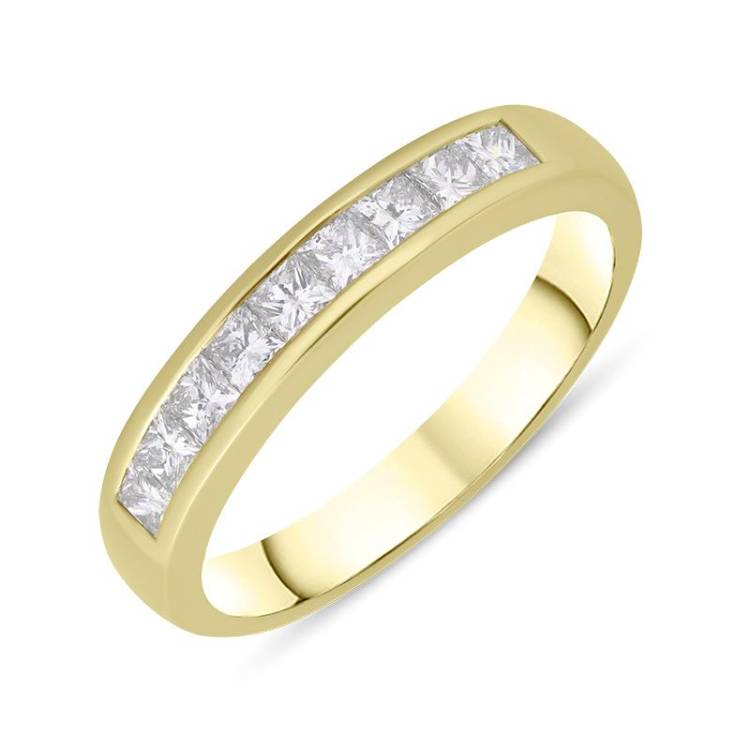 18ct Yellow Gold Diamond Princess Cut Nine Stone Half Eternity Ring