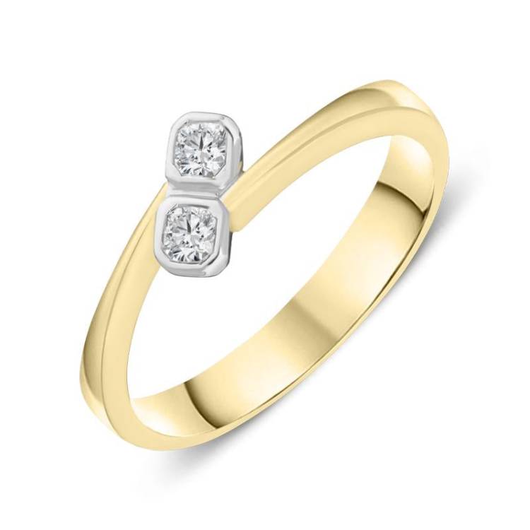 18ct Yellow Gold Double Diamond Twisted Ring D - O