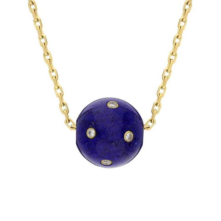 18ct Yellow Gold Lapis Lazuli Diamond Ball Necklace