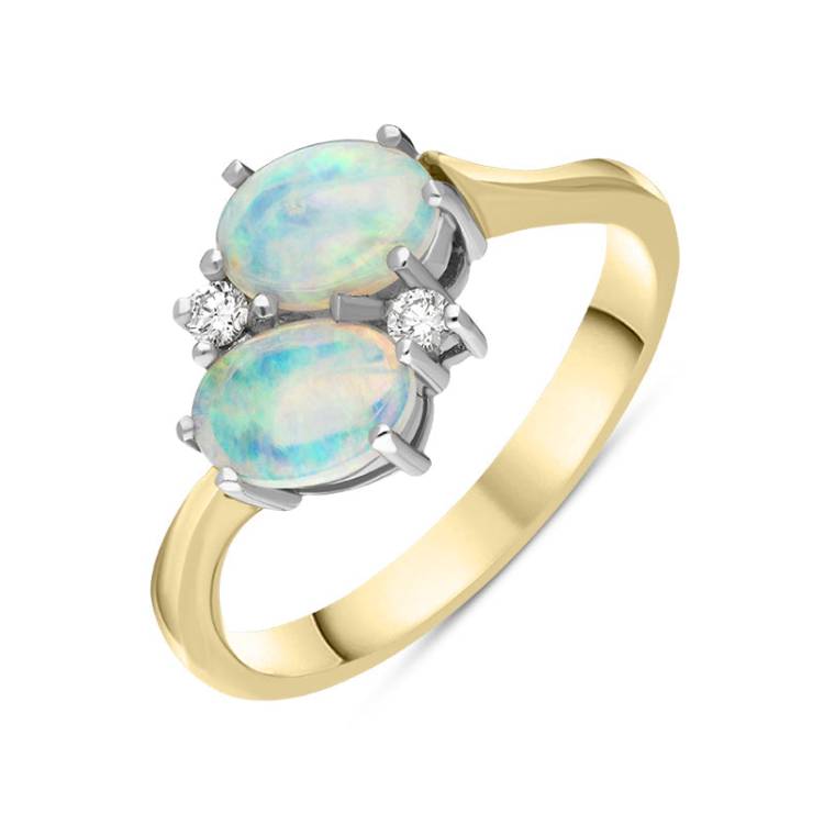 18ct Yellow Gold Opal Diamond Oval Cut Crossover Ring