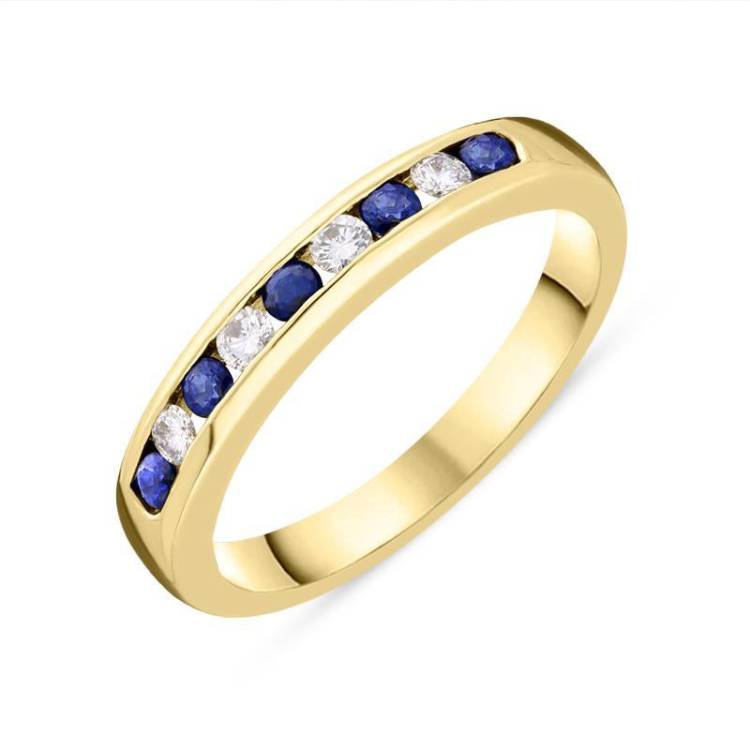 18ct Yellow Gold Sapphire Diamond Channel Set Half Eternity Ring - Option1 Value Yellow Gold