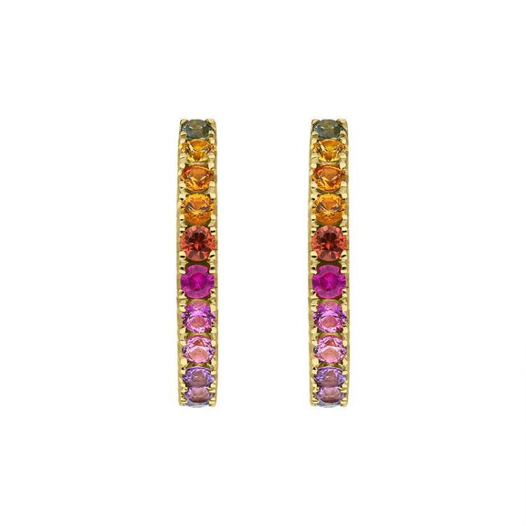 18ct Yellow Gold Sapphire Multicolour Rainbow Hoop Earrings