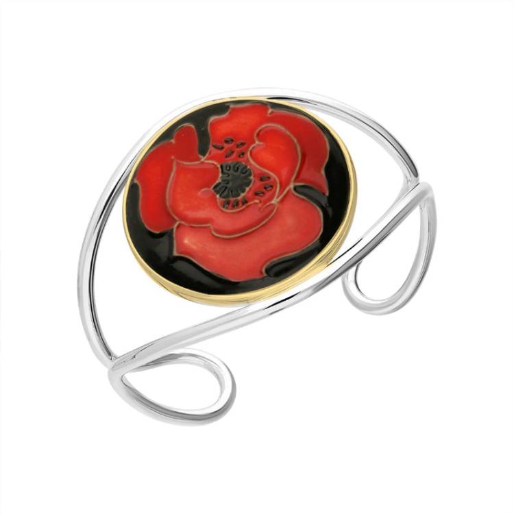 18ct Yellow Gold Sterling Silver Moorcroft Round Forever England 2 Poppy Bangle - Yellow Gold